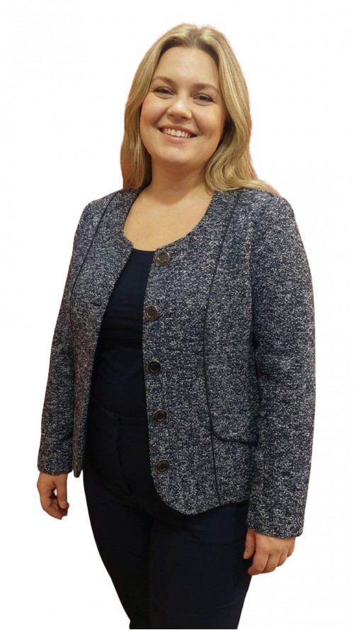 Kinga blézer szövet kék cirmos Kinga blézer szövet kék cirmos